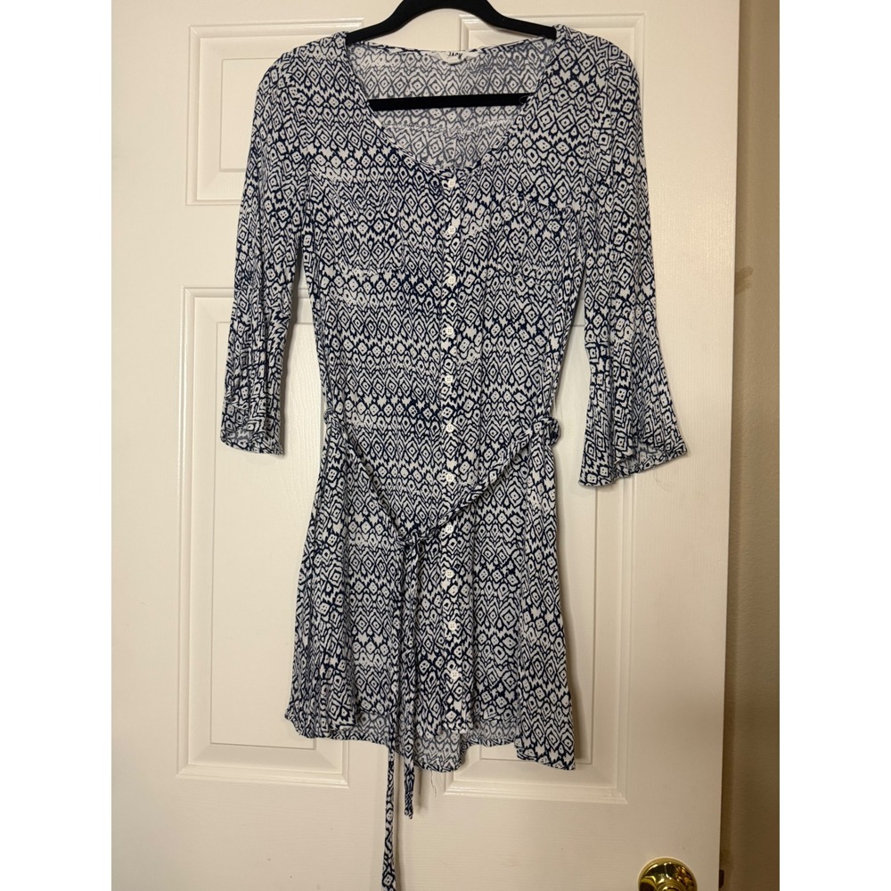 Jack by BB Dakota Blue White Geometric Diamond Print Button Mini Dress Small